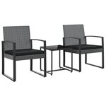 vidaXL Ensemble à manger de jardin coussins 3 Pièces gris foncé rotin PP