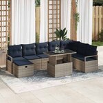 vidaXL Ensemble de canapé de jardin avec coussin 9 Pièces Gris Poly rotin