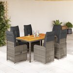 vidaXL Ensemble de bistro de jardin 7 Pièces coussins gris poly rotin