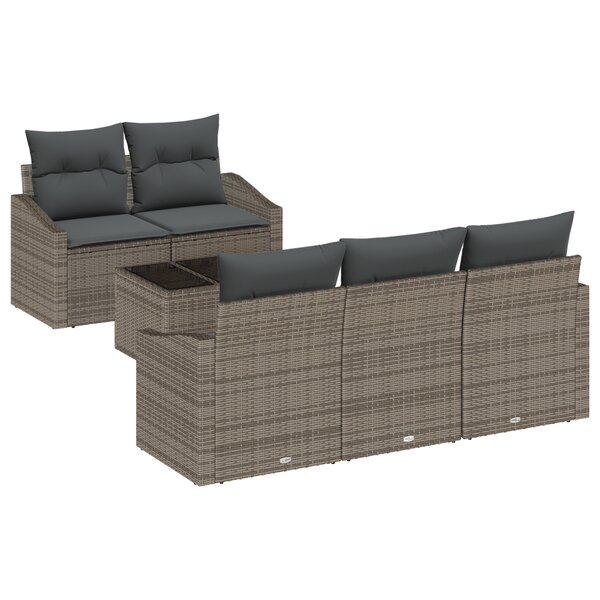 vidaXL Ensemble de Canapés de Jardin 6 Pièces avec Coussins Gris Rattan Poly