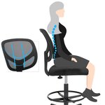 Tabouret avec repose-pieds circulaire hauteur réglable siège ergonomique rotatif fauteuil de bureau sans accoudoirs revêtement de l'assise en tissu charge maximale 120 kg noir 12_0007702