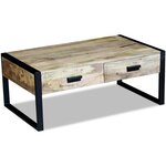 vidaXL Table basse avec 2 tiroirs Bois de manguier massif 100x60x40 cm