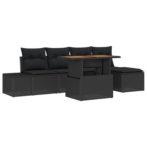 vidaXL Ensemble de canapé de jardin de 6 pièces avec coussins en rattan poly noir
