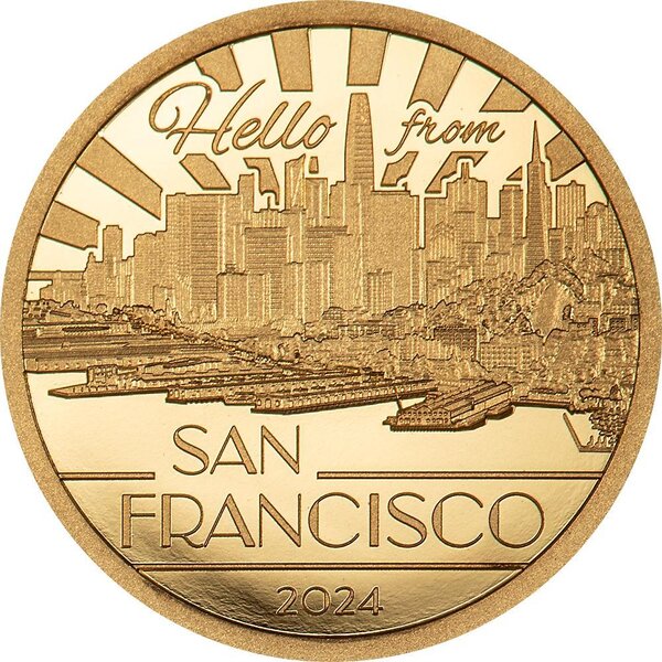 Monnaie SAN FRANCISCO Big City Lights Золотая монета 5$ Cook Islands 2024 (PRÉCOMMANDE)