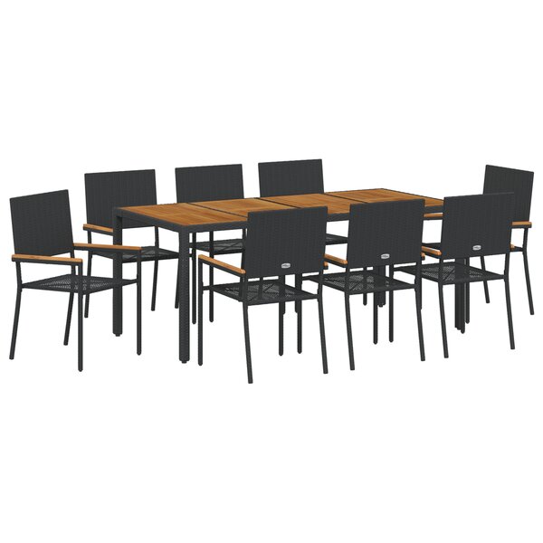 Ensemble de dîner de jardin 9 pièces en poly rotin noir de vidaXL