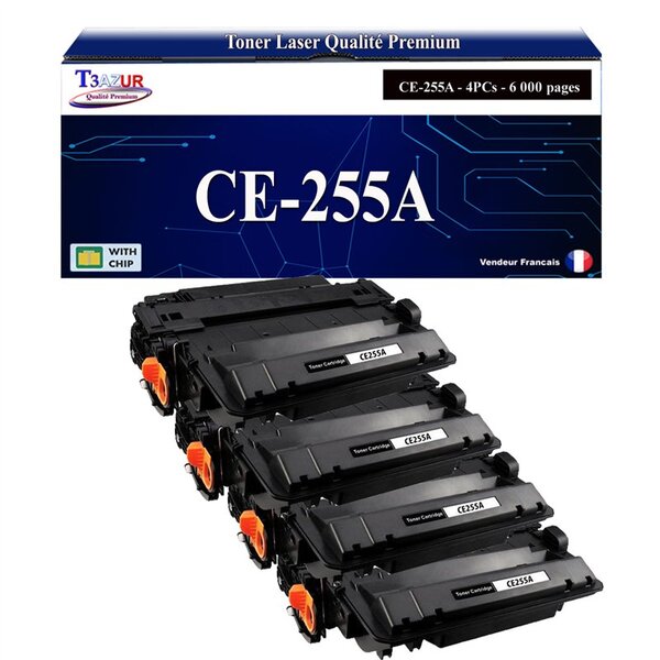 T3AZUR -4x Toners compatibles avec HP CE255A (55A) pour HP LaserJet Enterprise 500 MFP M521DN  M521DW  M525  M525C  M525DN  M525F