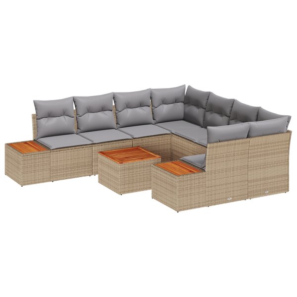 vidaXL Ensemble de Canapé de Jardin 9 Pièces avec Coussins Beige en Rattan Synthétique Acacia