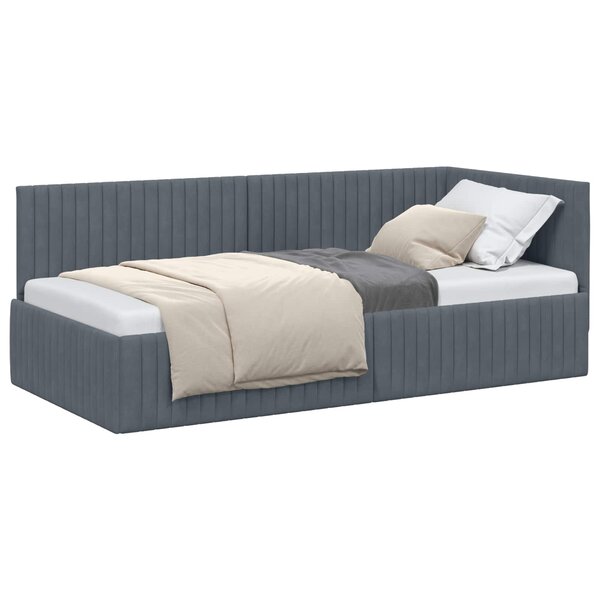 vidaXL Cadre de lit d'angle Gris foncé 90 cm x 190 cm Velours
