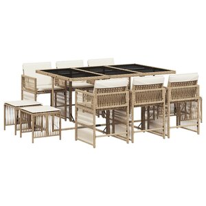 vidaXL Ensemble à manger de jardin et coussins 11 Pièces beige poly rotin