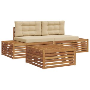 vidaXL 4 pc Ensemble de canapés d'extérieur Naturel et Beige