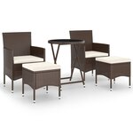vidaXL Ensemble de bistro de jardin 5 Pièces poly rotin et verre trempé
