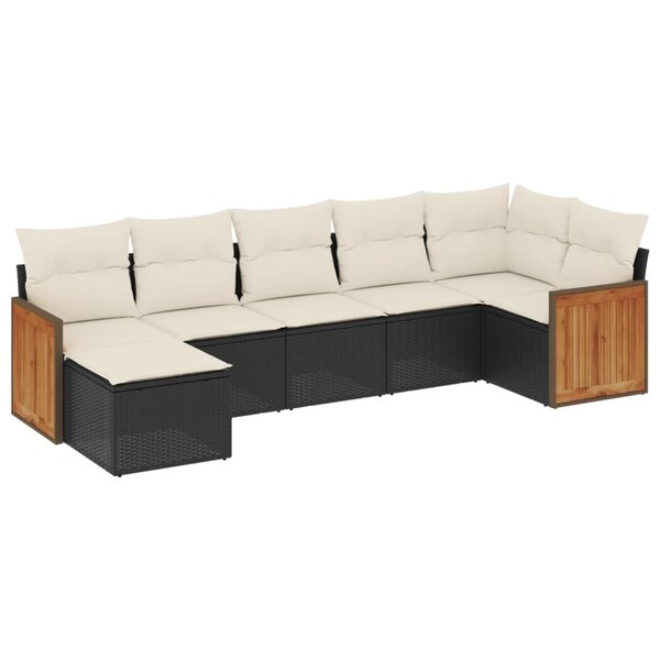 vidaXL Salon de jardin 7 Pièces avec coussins noir résine tressée