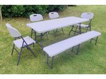 Ensemble table de jardin pliante + 1 banc pliant  + 4 chaises pliantes "foldy" - blanc