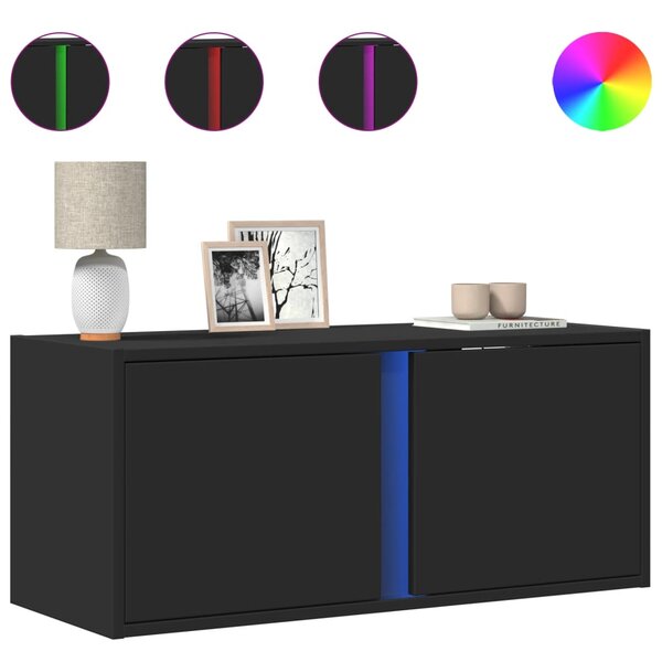 vidaXL Meuble TV mural avec lumières LED noir 80x31x35 cm