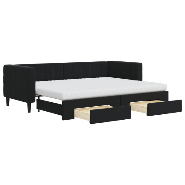 vidaXL Lit de jour avec gigogne et tiroirs noir 80x200 cm velours