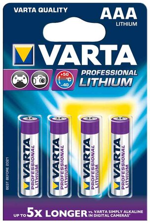 Blister de 4 piles lithium 'professional lithium' micro (aaa) lr03 1 5v varta