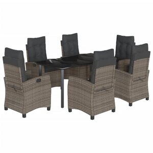 vidaXL Ensemble à manger de jardin et coussins 7 Pièces gris rotin