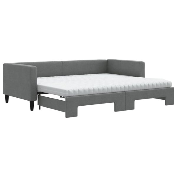 vidaXL Lit de jour avec gigogne et matelas gris foncé 90x200 cm tissu