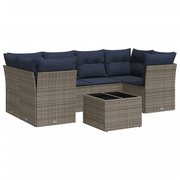 vidaXL Salon de jardin 7 Pièces avec coussins gris résine tressée