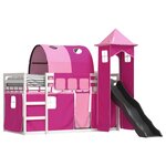vidaXL Lit superposé avec toboggan et rideaux rose 90x200 cm