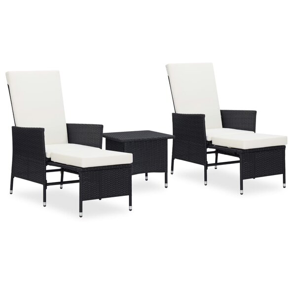 vidaXL Salon de jardin 3 Pièces avec coussins Résine tressée Noir