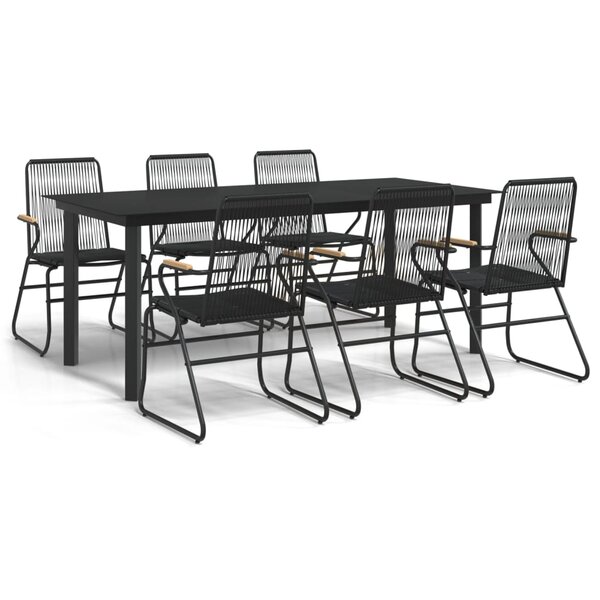 vidaXL Ensemble à dîner de jardin 7 Pièces Noir Rotin PVC