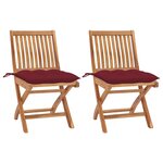 vidaXL Chaises de jardin lot de 2 coussins rouge bordeaux Teck massif