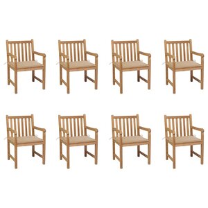 vidaXL Chaises de jardin lot de 8 avec coussins beige Bois teck massif