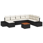vidaXL Ensemble de 9 Canapés de Jardin avec Coussins Noir Poly Rattan Acacia