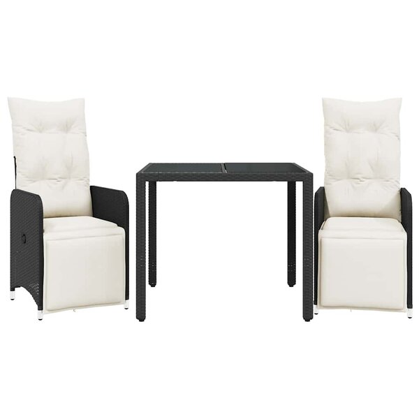 vidaXL Ensemble de bistro de jardin 3 Pièces coussins noir poly rotin