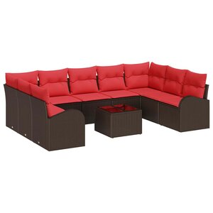 vidaXL Ensemble de Canapés avec coussin 10 Pièces Marron Poly Rattan