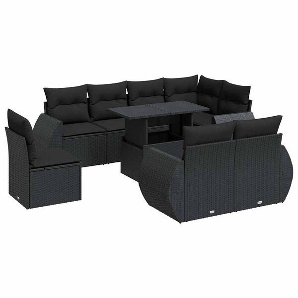 vidaXL Salon de jardin 9 Pièces avec coussins noir résine tressée