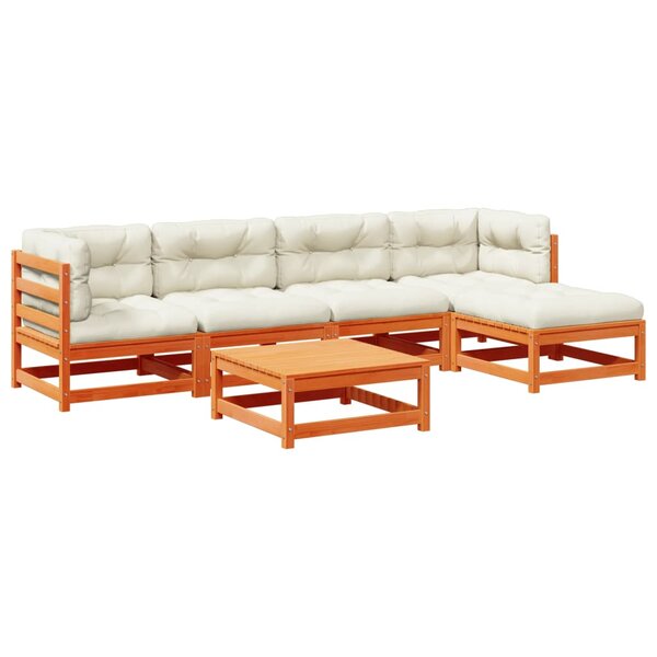 vidaXL Salon de jardin 6 Pièces avec coussins cire marron bois pin massif