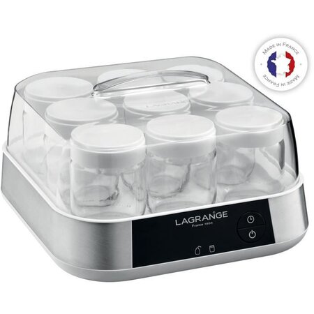 LAGRANGE 459002 - Yaourtière Ligne + goupillon - 9 pots en verre - Programmable 15h - 18W - Ecran éléctronique - Arrêt automatique