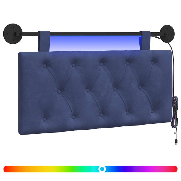 vidaXL Tête de lit suspendue Avec lumière LED Bleu police Velours