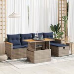 vidaXL Salon de jardin avec coussins 6 Pièces gris résine tressée acacia