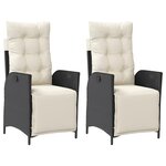 vidaXL Chaises inclinables de jardin lot de 2 repose-pied noir rotin