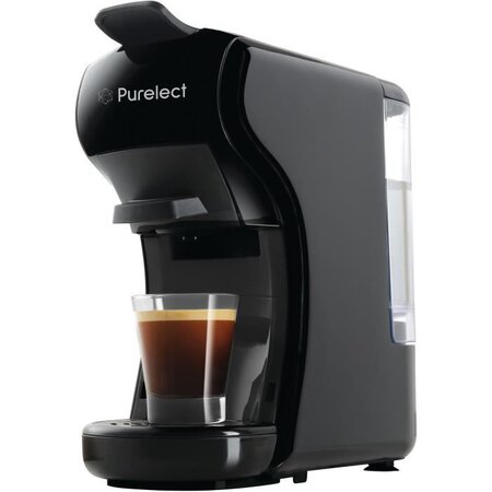 PURELECT Machine a café Expresso - Pression 19 bars - 1450W - 2 mémorisations du niveau de café - Réservoir amovible 0,6L - Noir