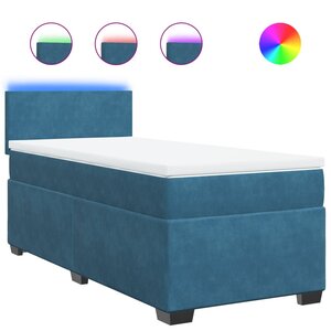 vidaXL Sommier à lattes de lit avec matelas bleu 90x200 cm velours