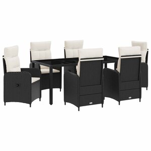 vidaXL Ensemble de repas extérieur 7 pc Noir et blanc crème polyrotin