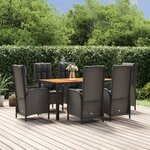 vidaXL Ensemble à manger de jardin coussins 7Pièces Noir Résine tressée