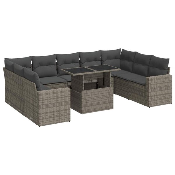 vidaXL Salon de jardin avec coussins 10 Pièces gris résine tressée