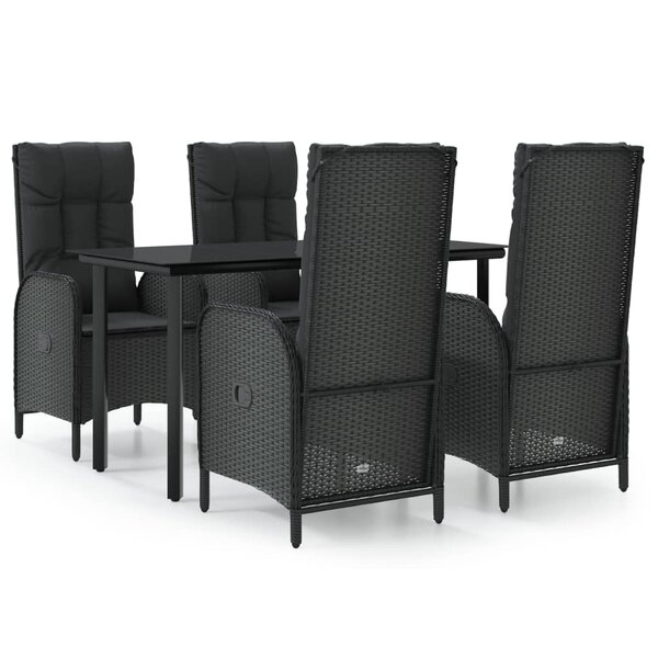 vidaXL Ensemble à manger de jardin coussins 5Pièces Noir Résine tressée