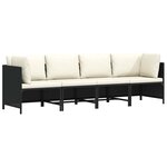 vidaXL Canapé de jardin à 4 places avec coussins Noir Résine tressée