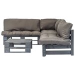 vidaXL Salon palette de jardin 4 Pièces avec coussins gris bois