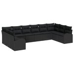 vidaXL Ensemble de canapé de jardin de 10 pièces avec coussins en rattan poly noir