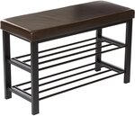 Banc de rangement à chaussures meuble assise tabouret en synthétique 2 niveaux marron 13_0000360