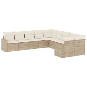 vidaXL Salon de jardin avec coussins 10 Pièces beige résine tressée