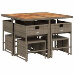 vidaXL Ensemble à manger de jardin 9 Pièces coussins gris résine tressée