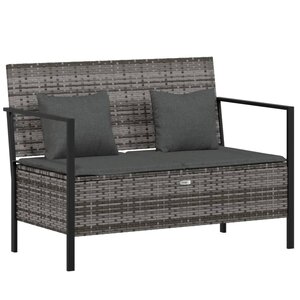 vidaXL Banc de Jardin à 2 Places avec Coussins Gris Résine Tressée